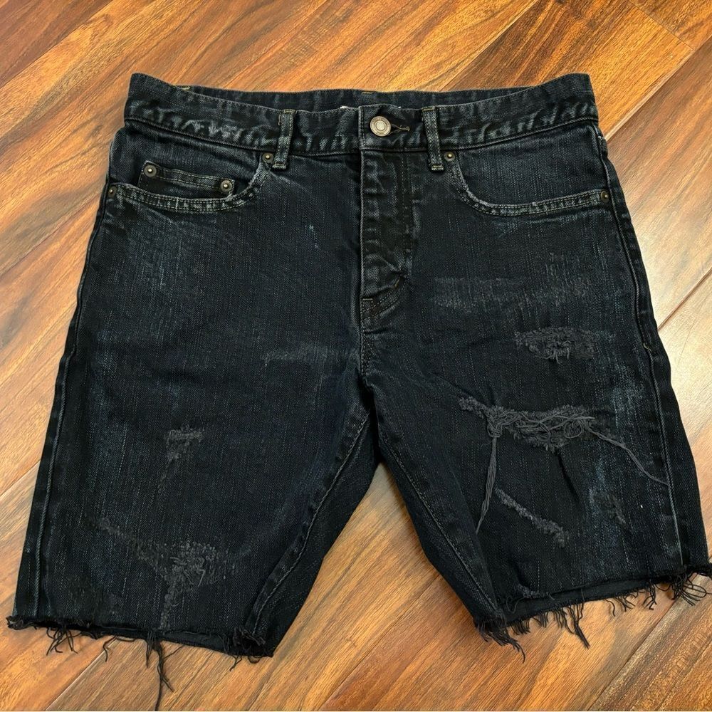 Saint Laurent black denim ripped jeans shorts